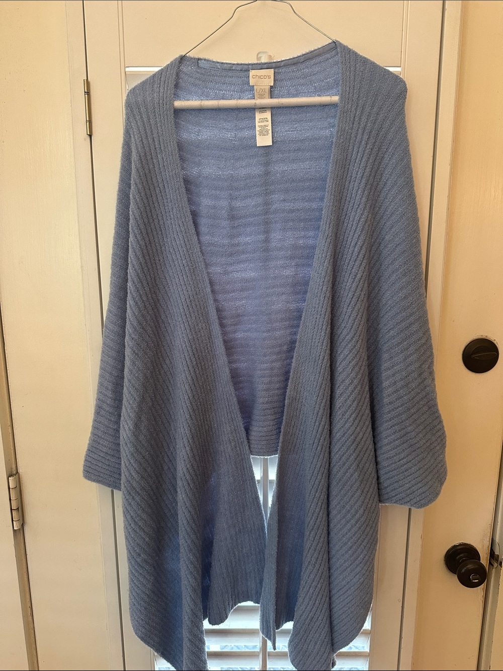 Chico's Dusty Blue Open-Front Ribbed Cardigan